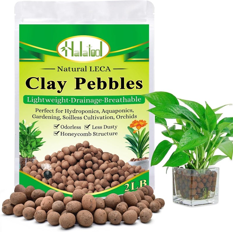 Halatool 2 LB Natural Expanded Clay Pebbles for Plants 4mm-16mm Clay Balls 100% Organic Hydroton Leca Balls for Indoor Plants Hydroponic Growing Gardening Orchids Drainage Decoration Aquaponics - Image 1